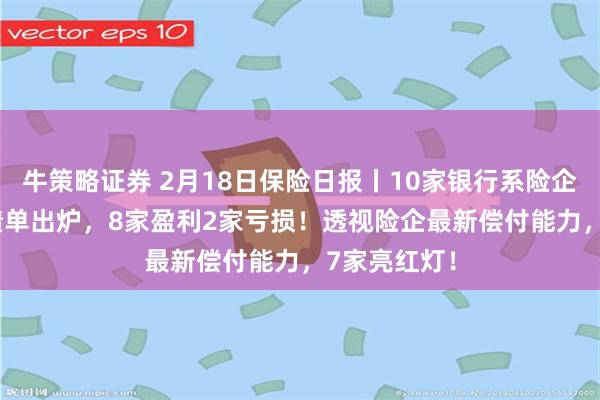 牛策略证券 2月18日保险日报丨10家银行系险企2024年成绩单出炉，8家盈利2家亏损！透视险企最新偿付能力，7家亮红灯！