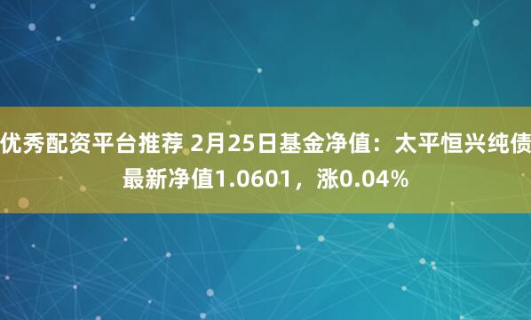 优秀配资平台推荐 2月25日基金净值：太平恒兴纯债最新净值1.0601，涨0.04%